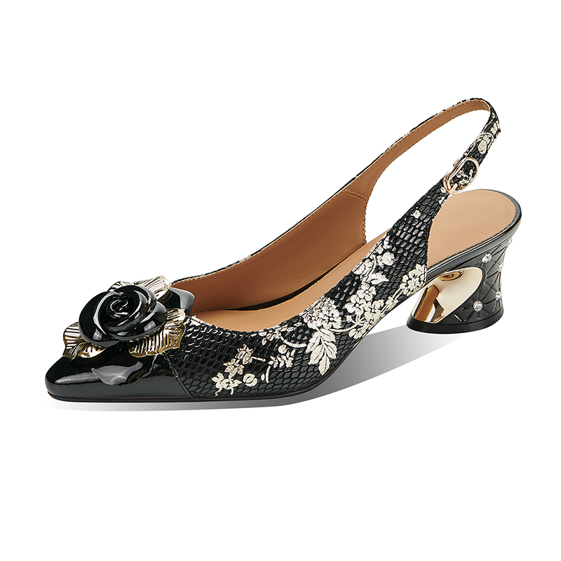 Elegant Closed-Toe Slippers with Rhinestone Flower Print - Image 5
