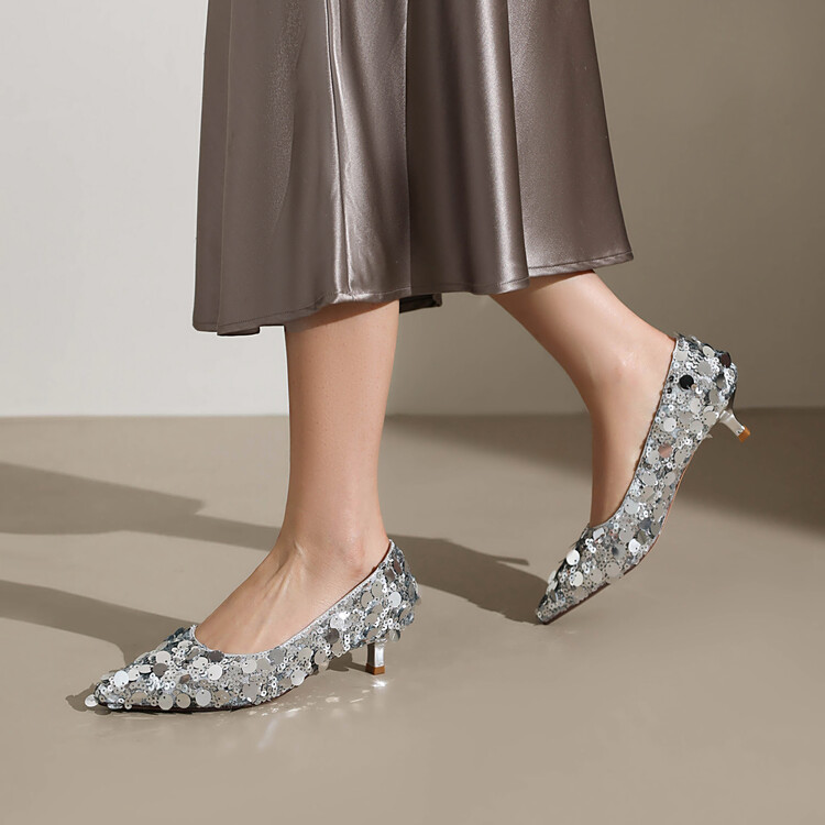 Fashion Sequin Pointed Toe Mid Heel Pumps for Men and Women - Style a.html
