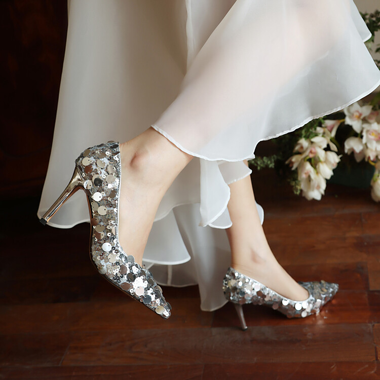 Fashion Sequin Pointed Toe Stiletto Heels for Women and Men