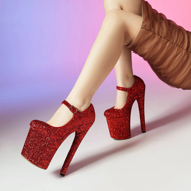 Women's Fashion Single Shoes with Glitter Leather and High Heel - Style o.html - Image 4