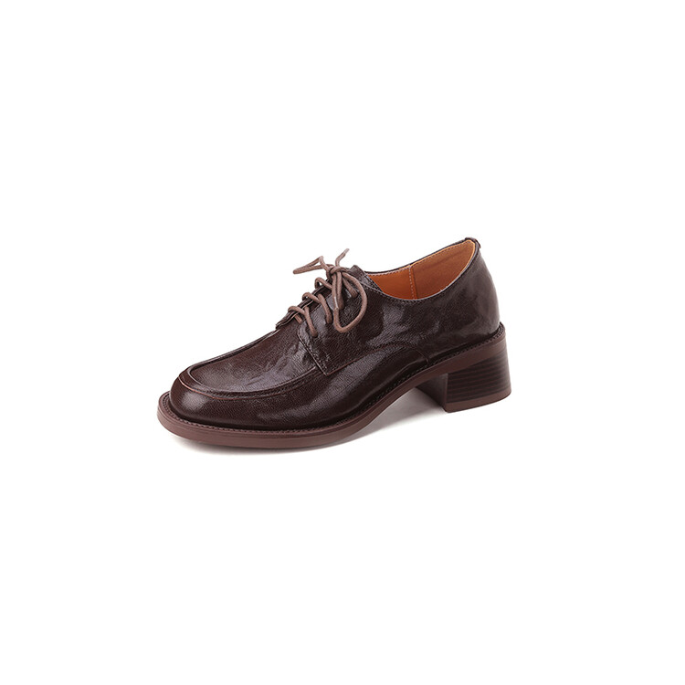 Women's Leather Loafers - Retro Cross-Tie Midi Heel Shoes - Image 4