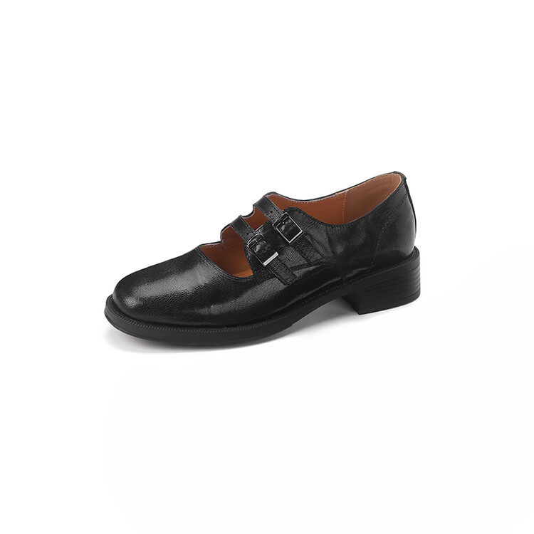 Women's Leather Loafers with Buckle Strap and Chunky Heel - Image 5