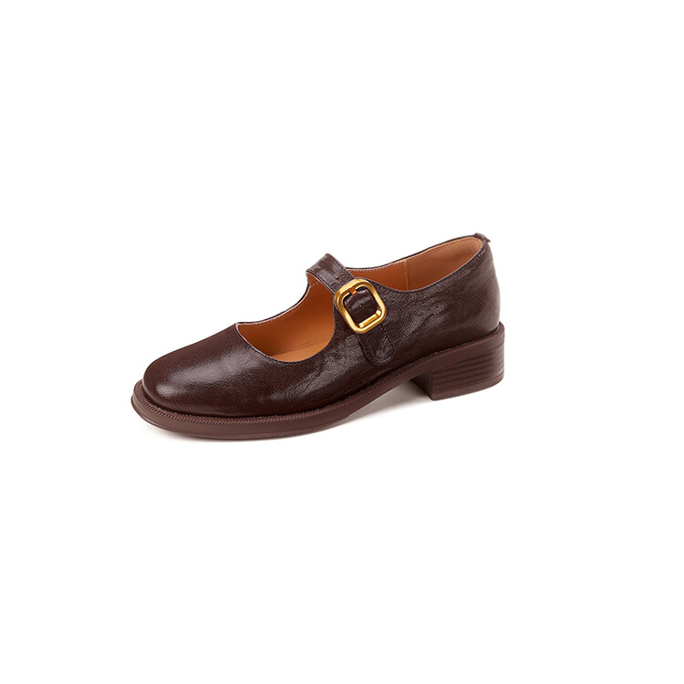 Women's Leather Loafers with Buckle Strap and Chunky Mid Heel - Style m.html - Image 5