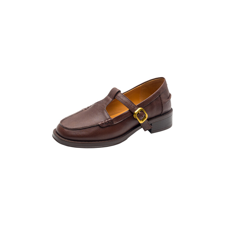 Women's Leather Loafers with Buckle Strap Low Heel Retro Style - Image 5