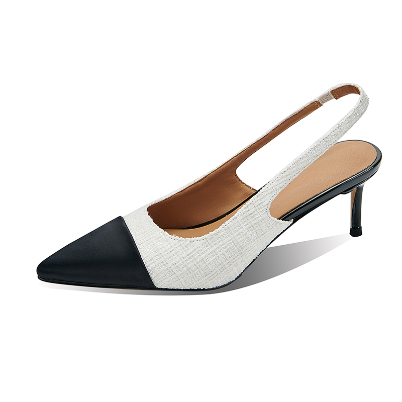 Women's Minimalist Closed Toe Slippers with Mid Heel and Color Block Design - Image 5