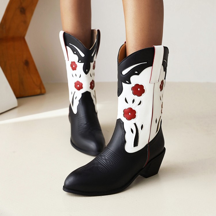 Women's PU Knee-High Riding Boots with Chunky Mid Heel